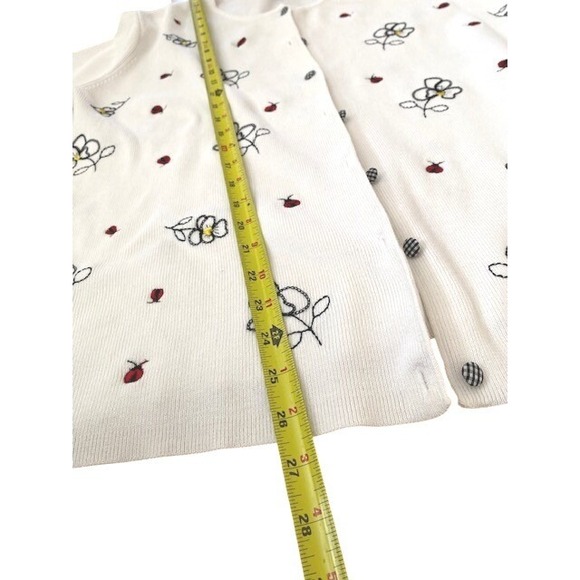 Cascade Blues Sweater Cardigan XL Ladybug Floral Embroidered Gingham Buttons - Picture 9 of 11